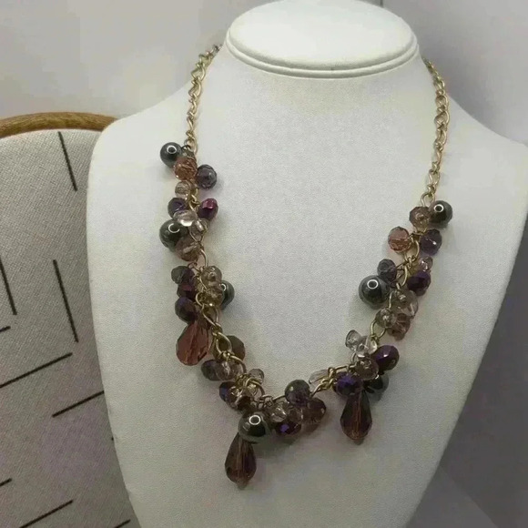 Ann Taylor Jewelry - Ann Taylor 23" bib colla Necklace purple bronze gunmetal metallic beads amethyst